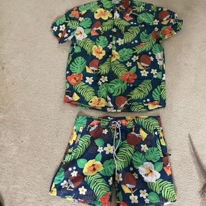Wesc floral outfit matching shorts and button up RARE supreme